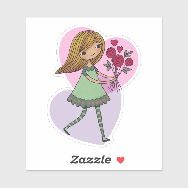 Sticker Fille aux fleurs (Feuille)