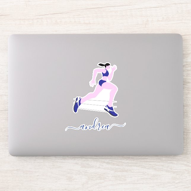 Sticker Fille Coureur Marathon Piste Athlète Nom (Ordinateur)