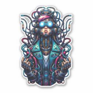 Sticker fille Cyberpunk Techno futuriste