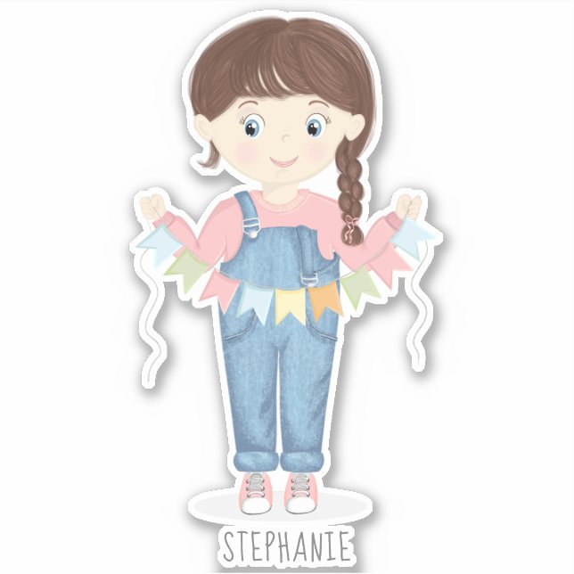 Sticker Fille d'anniversaire dans les salles Brunette (Devant)
