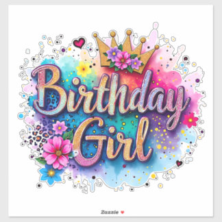 Sticker Fille d'anniversaire florale arc-en-ciel