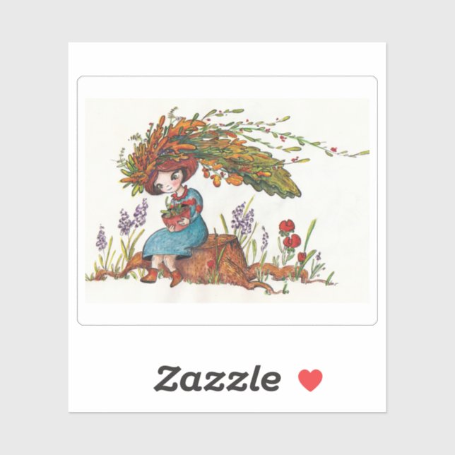 Sticker fille d'automne (Feuille)