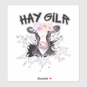 Sticker Fille de foin agricultrice drôle bovins vache ferm