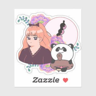 Sticker Fille de manga et panda avec prothèse de jambe