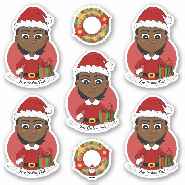 Sticker Fille de Noël afro-américaine aux cheveux courts (Devant)