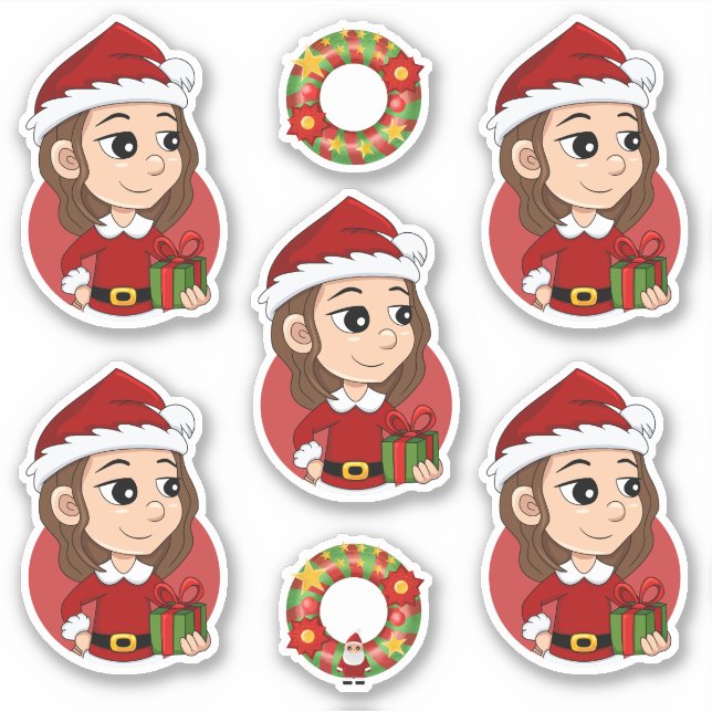 Sticker Fille de Noël aux cheveux bruns ondulés (Devant)