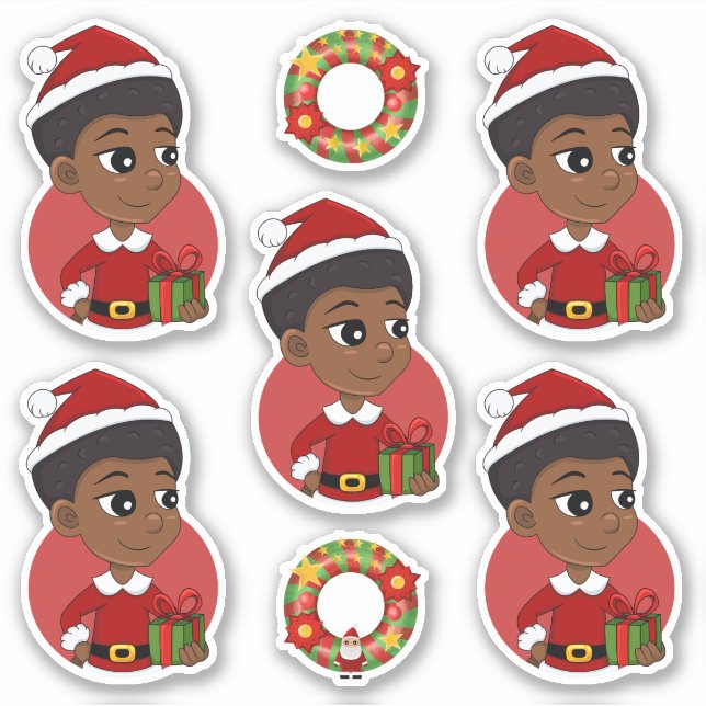Sticker Fille de Noël avec un dessin animé afro (Devant)