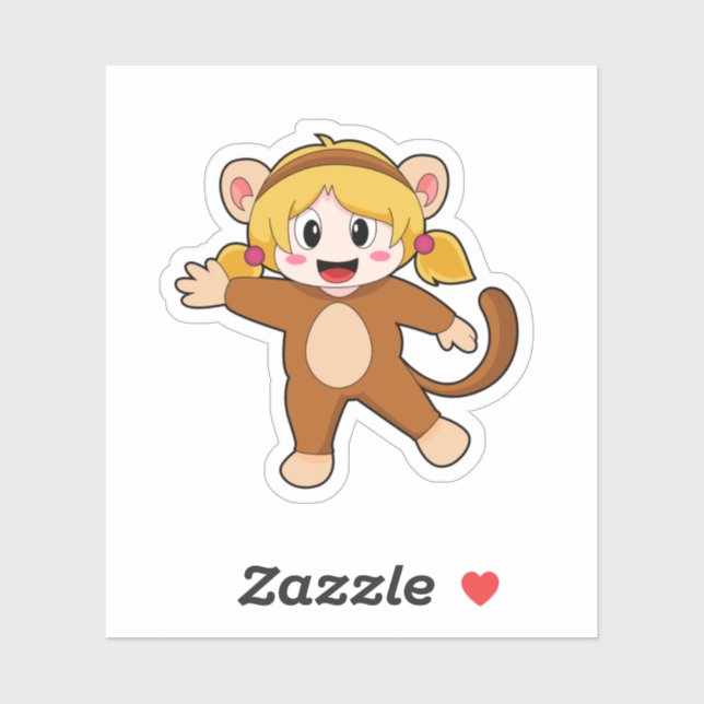 Sticker Fille en costume comme singe (Feuille)
