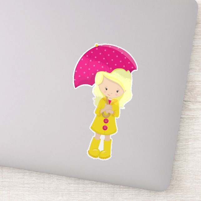 Sticker Fille en imperméable, fille avec parapluie, cheveu (Détail)