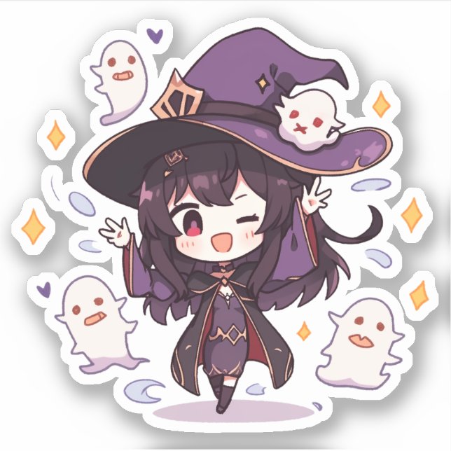 Sticker Fille et fantômes de Kawaii (Devant)