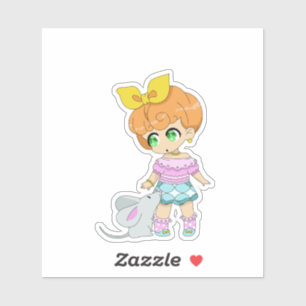 Sticker Fille Kawaii avec amie de souris