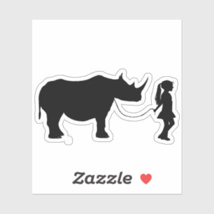 Sticker Fille Marcher Son Animal Rhino Funny Gag Idée cade