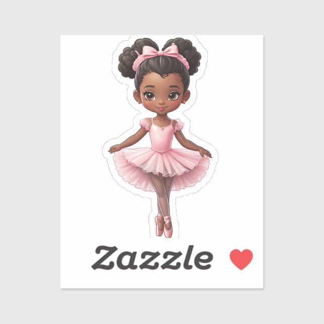 Sticker Fille noire Ballerina Rose Ballet (Feuille)