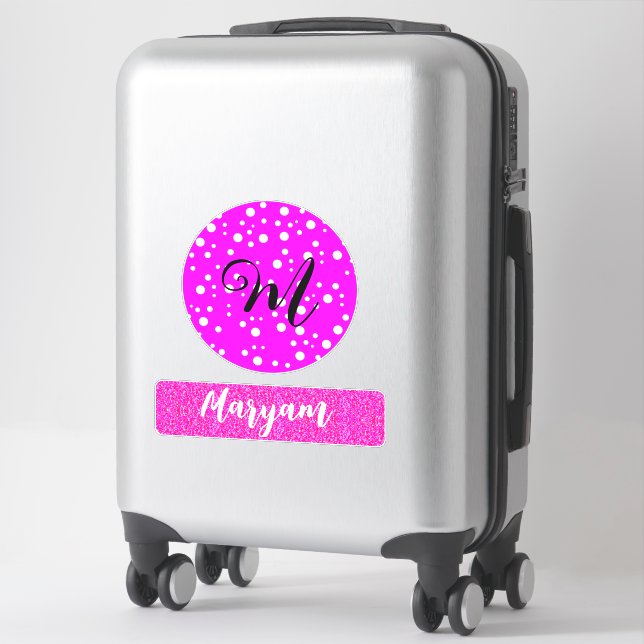 Sticker Fille Nom & Monogramme, Voyage Valise Rose (Sur valise)