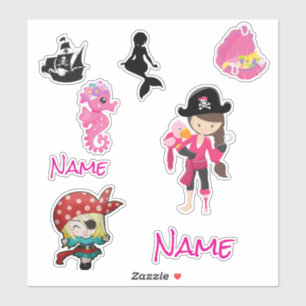 Sticker fille rose mignonne Pirate