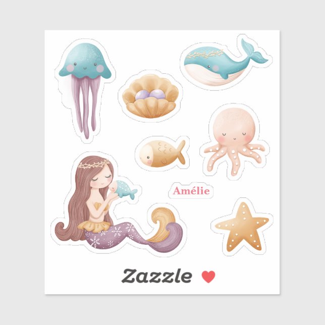 Sticker Fille Sirène personnalisée Océan (Feuille)