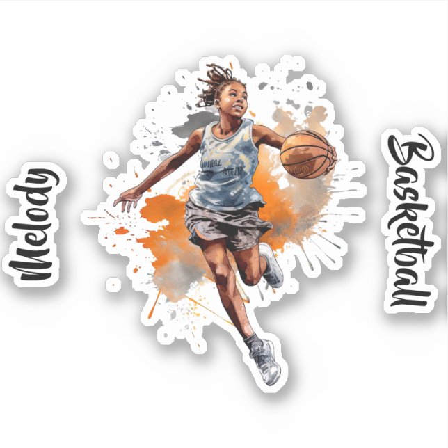Sticker Filles Basketball Aquarelle Personnalisée (Devant)