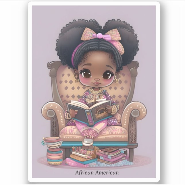 Sticker Filles du monde de la lecture - Afro-Américain (Devant)