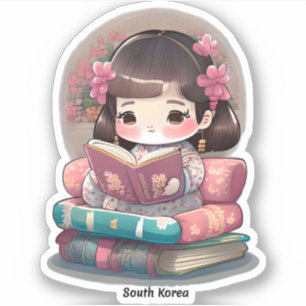 Sticker Filles du monde de la lecture - Corée du Sud