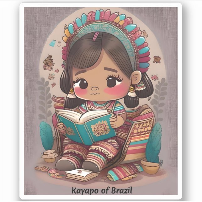 Sticker Filles du monde de la lecture - Kayapo du Brésil (Devant)