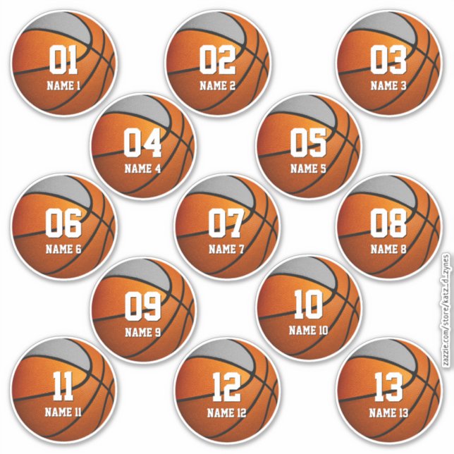Sticker filles garçons orange gris ensemble de 13 basket-b (Devant)