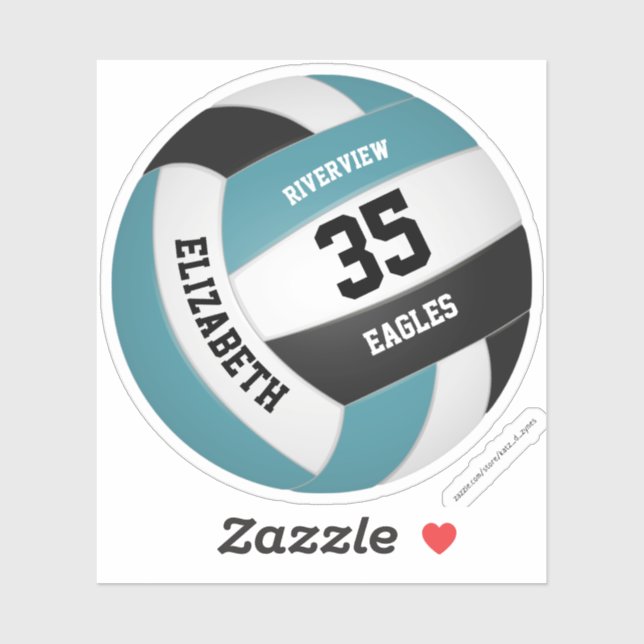 Sticker filles garçons simple turquoise noir blanc volley (Feuille)
