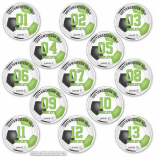 Sticker filles garçons vert vif noir ensemble de 13 footba