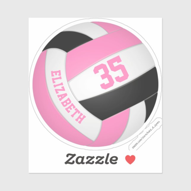 Sticker filles nom jersey numéro rose noir volley-ball (Feuille)
