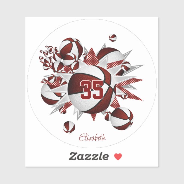 Sticker filles nom sur maroon basketballs étoiles (Feuille)