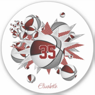 Sticker filles nom sur maroon gris basketballs stars