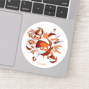 Sticker filles nom sur orange blanc basketballs étoiles