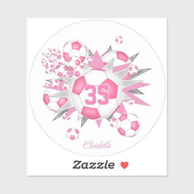 Sticker filles nom sur rose blanc football ballon souffle (Feuille)