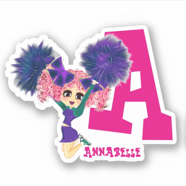 Sticker Filles POM-POM GIRL Personnalisé Nommé Monogramme (Devant)
