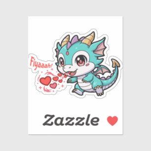 Sticker Fiyaaah Bébé Dragon Mignon Chibi Anime Kawaii Cœur