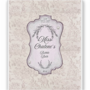 Sticker Flacon Pot Antique Bain Moussant Rose Vintage