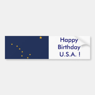 Sticker Flag of Alaska, Happy Birthday U.S.A.!