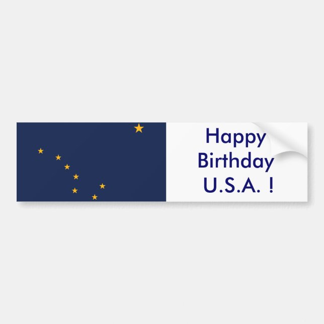 Sticker Flag of Alaska, Happy Birthday U.S.A.! (Front)