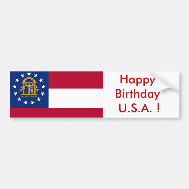 Sticker Flag of Georgia, Happy Birthday U.S.A.! (Front)