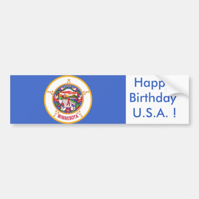 Sticker Flag of Minnesota, Happy Birthday U.S.A.! (Front)