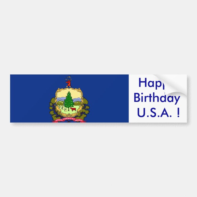 Sticker Flag of Vermont, Happy Birthday U.S.A.! (Front)
