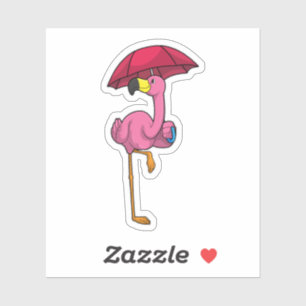 Sticker Flamant rose à la pluie avec parapluie