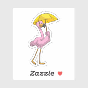 Sticker Flamant rose à la pluie avec parapluie