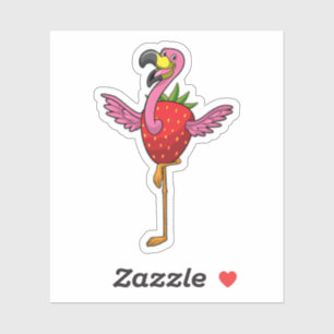 Sticker Flamant rose aux fraises