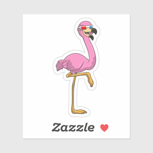 Sticker Flamant rose avec lunettes (Feuille)