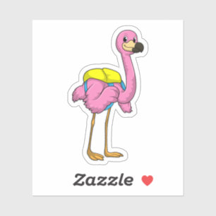Sticker Flamant rose comme élèves avec sac scolaire