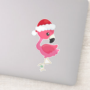 Sticker Flamant rose de Noël, Flamant rose rose, Santa Hat