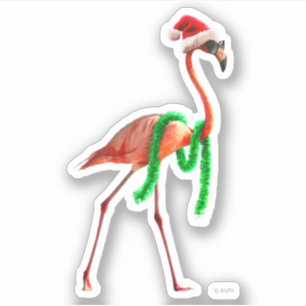 Sticker Flamant rose de Noël sur la plage
