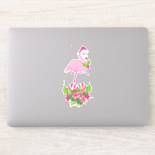 Sticker Flamant rose rose à Santa Hat Noël Whimsical