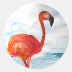 Sticker Flamant rose rose, Flamant rose aquarelle 