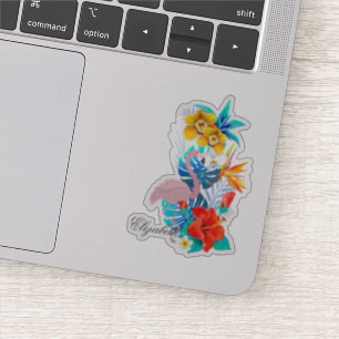 Sticker Flamant rose rose, Fleurs tropicales - Personnalis